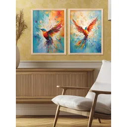 Kotart Brown & Orange Colored 2 Pieces Sparrows Printed Wooden Wall Arts-picture-16