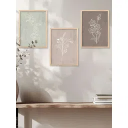 Kotart Brown & Sea Green 3 Pieces Wooden Floral and Botanical Wall Arts image 1