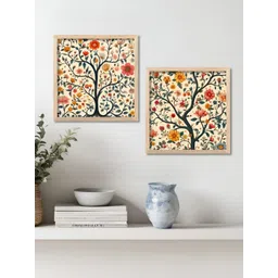 Kotart Brown & Yellow 2 Pieces Floral And Botanical Printed Wooden Madhubani Wall Art-picture-14