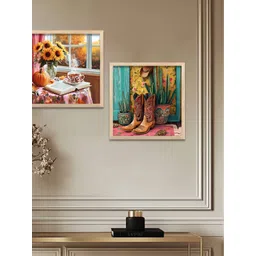 Kotart Brown & Yellow 2 Pieces Floral And Botanical Wooden Wall Arts-picture-12