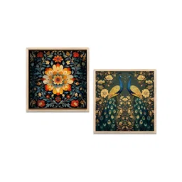 Kotart Brown & Yellow 2 Pieces Floral Printed Wooden Wall Arts-picture-25