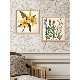 Kotart Brown & Yellow 2 Pieces Wooden Floral and Botanical Wall Paintings image 2