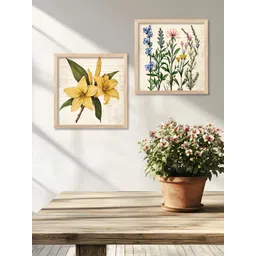 Kotart Brown & Yellow 2 Pieces Wooden Floral and Botanical Wall Paintings image 1