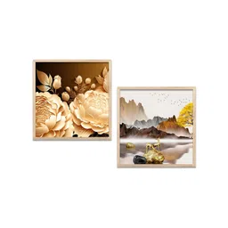 Kotart Brown & Yellow 2 Pieces Woodes Floral & Botanical Printed Wall Arts-picture-29