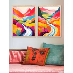 Kotart Brown, Red & Yellow 2 Pieces Wooden Wall Arts-picture-11