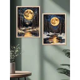 Kotart Navy Blue & Gold-Toned 2 Pieces Moon Wall Arts-picture-38