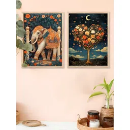 Kotart Navy Blue & Gold-Toned 2 Pieces Traditional Wooden Wall Arts-picture-31