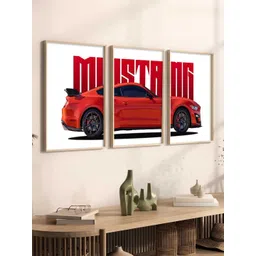 Kotart Red & White 3 Pieces Wooden Sports Car Wall Paintings-picture-23