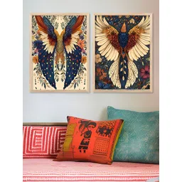 Kotart Set of 2 White & Blue Wood Birds and Animals Wall Paintings-picture-12