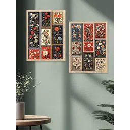 Kotart Set Of 2 White & Navy Blue Wood Floral and Botanical Wall Paintings image 1