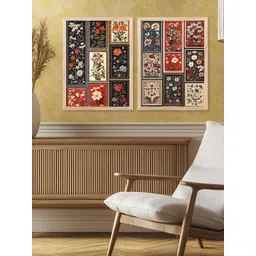 Kotart Set Of 2 White & Navy Blue Wood Floral and Botanical Wall Paintings image 2