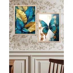 Kotart White & Blue 2 Piece Floral and Botanical Wooden Wall Arts-picture-24