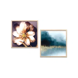 Kotart White & Blue 2 Pieces Floral Wooden Square Wall Arts-picture-25