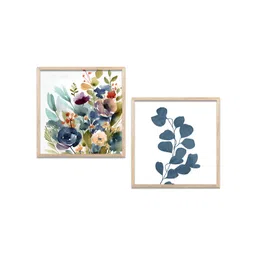 Kotart White & Blue 2 Pieces Floral Wooden Square Wall Arts-picture-23