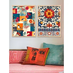 Kotart White & Blue 2 Pieces Floral Wooden Wall Arts-picture-28