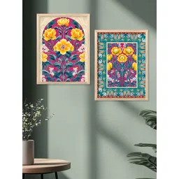 Kotart White & Blue 2 Pieces Wooden Floral and Botanical Painting Wall Arts-picture-21