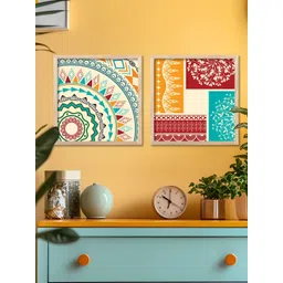 Kotart White & Blue Set of 2 Piece Wood Abstract Wall Paintings-picture-36