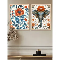 Kotart White & Blue2 Pieces Wooden Floral and Botanical Wall Arts-picture-12