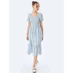 Koton Floral Print Puff Sleeve Cotton Fit & Flare Midi Dress-picture-32