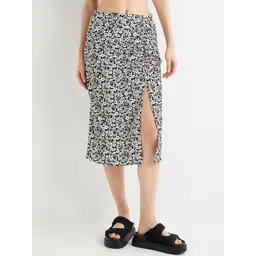 Koton Floral-Printed Thigh-Slit Straight Midi Skirt-picture-26