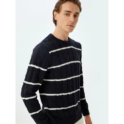 Koton Men Self Design Cotton Striped Pullover-picture-17