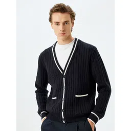 Koton Men Striped V-neck Long Sleeves Cardigan Sweaters-picture-33