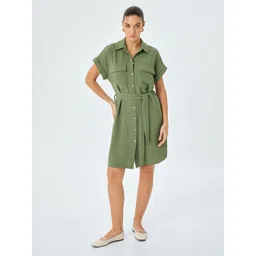 Koton Shirt Collar Extended Sleeves Shirt Dress With Tie-Ups-picture-16
