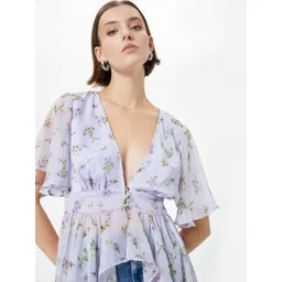 Koton Women Floral Printed Flared Sleeve Empire Top-picture-42