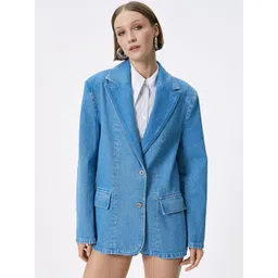 Koton Women Lapel Collar Solid Cotton Casual Tailored Jacket-picture-23