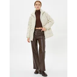 Koton Women Mock Collar Solid Casual Quilted Jacket-picture-36