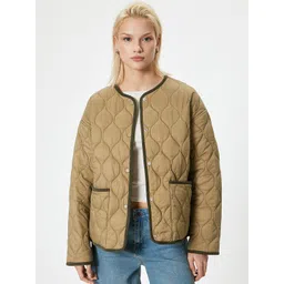 Koton Women Solid Collarless Quilted Jacket-picture-23