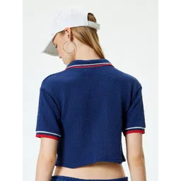 Koton Women Solid Polo Collar Cotton T-shirt image 4