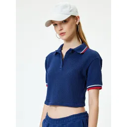 Koton Women Solid Polo Collar Cotton T-shirt image 3