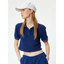 Koton Women Solid Polo Collar Cotton T-shirt image 1