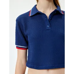 Koton Women Solid Polo Collar Cotton T-shirt image 2