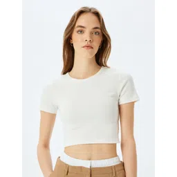 Koton Women Solid Round Neck Cotton Slim Fit T-shirt-picture-30