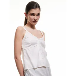 Koton Women Solid Self Design Shoulder Straps Peplum Tops-picture-24