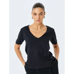 Koton Women Solid V-Neck Cotton T-shirt-picture-28