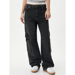 Koton Women Straight Fit Mid-Rise Clean Look Cargo Style Cotton Jeans-picture-29