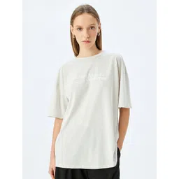 Koton Women Typography Printed Round Neck Cotton Oversized T-shirt-picture-24