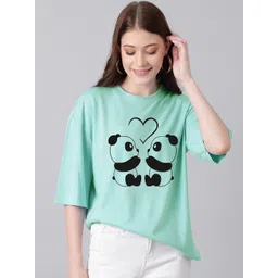 KOTTY Basics Panda Printed Oversized T-shirt-picture-30
