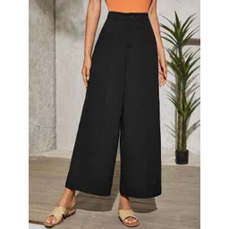 KOTTY Basics Women Relaxed Straight Wide Leg High-Rise Cropped Trousers-picture-12