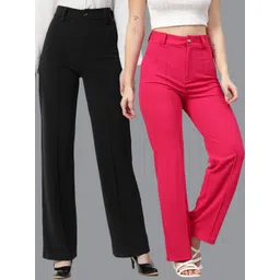 kotty bizwear Kotty Women Pack Of 2 Straight Fit High-Rise Easy Wash Parallel Trousers-picture-27