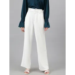 kotty bizwear Kotty Women White Relaxed Straight Leg Straight Fit High-Rise Easy Wash Pleated Trousers-picture-10