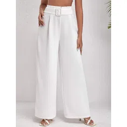kotty bizwear Kotty Women White Relaxed Straight Leg Straight Fit High-Rise Parallel Trousers-picture-16