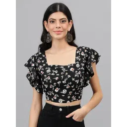 Kotty Black Floral Print Crop Top-picture-30