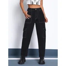 Kotty Black Straight Fit High Rise Cargo Jeans-picture-20