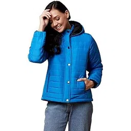 kotty Blue Solid Nylon Women Winter Padded Jacket-picture-39