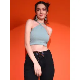 Kotty Green Polyster Solid Sleeveless Crop Top-picture-37