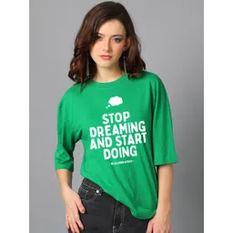 Kotty Green Typography Printed Drop-Shoulder Sleeves Oversized T-shirt-picture-16